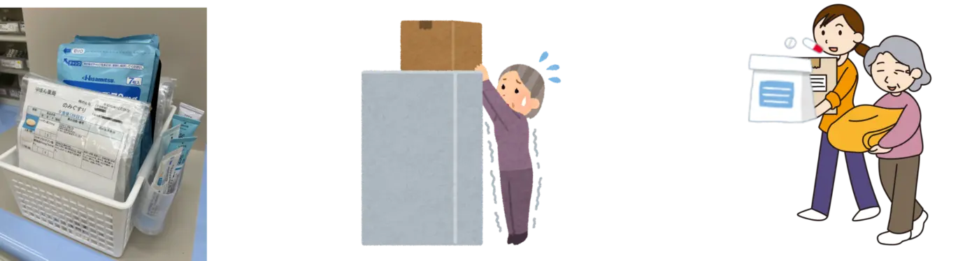 日頃の薬をまとめて置き、手の届く場所から持ち出す三つの例