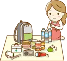 非常用バッグと一緒に予備薬を準備する様子