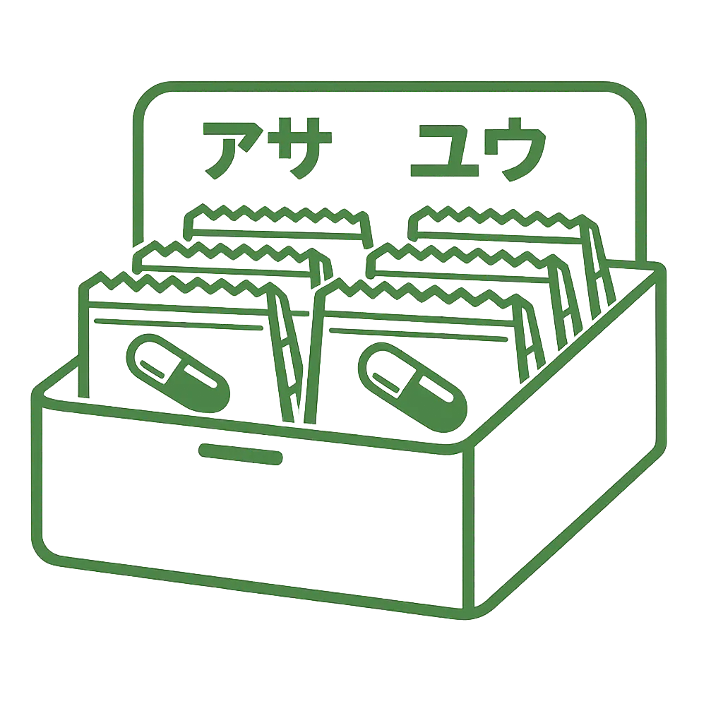 薬袋を朝と夕に分けて収納するボックス型のアイコン