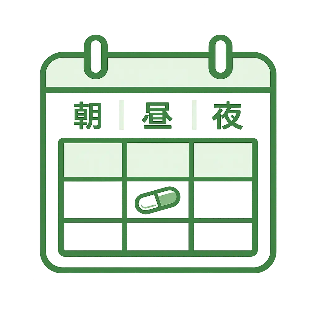 朝・昼・夜に分けて薬を管理するカレンダー型のアイコン