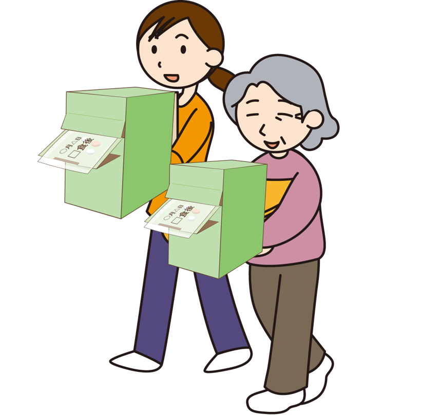 非常時に箱型のお薬束®を持ち出すイメージ